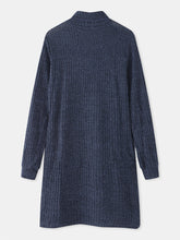 Women High Neck Solid Color Long Sleeve Casual Sweater Dress
